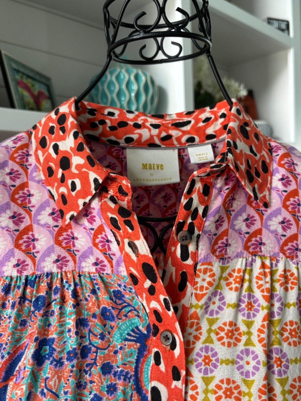 Maeve Anthropologie Mixed Print Button Up Blouse Sz S - Picture 3 of 10